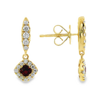 18kt Yellow Gold Natural Round Ruby and Natural Round Diamond Drop Earrings (.66ct)
