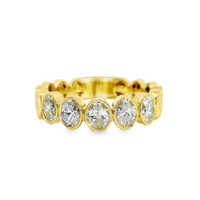 18kt Yellow Gold Natural Bezel Set Oval Diamonds Wedding Ring (.72ct)