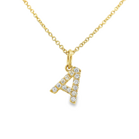18kt Yellow Gold Natural Full Cut Diamond "A" Initial Pendant (.10ct)