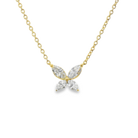 18kt Yellow Gold Natural Round and Marquise Diamond Butterfly Pendant (.81ct)