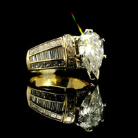 18kt Yellow Gold Lab-Grown Pear Diamond and Natural Channel-Set Princess and Baguette Diamond Engagement Ring (3.57ct)