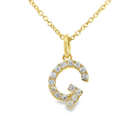 18kt Yellow Gold Natural Full Cut Diamond "G" Initial Pendant (.10ct)