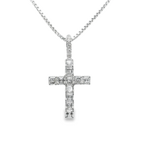 14kt White Gold Lab-Round Asscher and Round Cut Diamond Cross Pendant (2.93ct) on 14kt Italian Made Box Chain (8.49g)