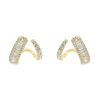 18kt Yellow Gold Natural Baguette and Full Cut Diamond Huggie Earrings (.88ct)