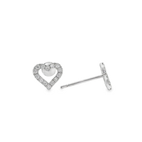 18kt White Gold Lab-Grown Round Diamond Heart Stud Earrings (.21ct)