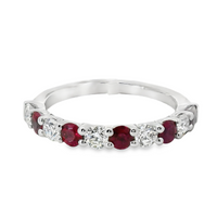 18kt White Gold Round Natural Rubies and Round Natural Diamonds Ring (1.16ct)