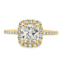 18kt Yellow Gold Natural Cushion Diamond Halo Engagement Ring (1.34ct)