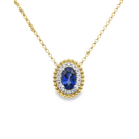 18kt Two-Tone Natural Oval Sapphire and Natural Round Diamond Pendant (.65ct)