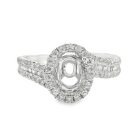 18kt White Gold Full-Cut and Baguette Diamond Oval Semi-Mount Ring (.53ct)