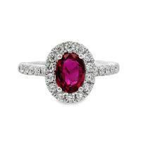 18kt White Gold Oval Natural Ruby and Round Natural Diamonds Ring (1.63ct)