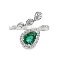 18kt White Gold Natural Pear Emerald and Natural Pear and Round Diamond Halo Ring (1.42ct)