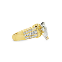 18kt Yellow Gold Lab-Grown Pear Diamond and Natural Channel-Set Princess and Baguette Diamond Engagement Ring (3.57ct)