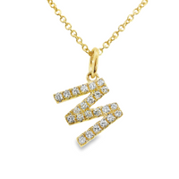 18kt Yellow Gold Natural Full Cut Diamond "M" Initial Pendant (.13ct)