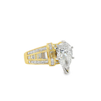 18kt Yellow Gold Lab-Grown Pear Diamond and Natural Channel-Set Princess and Baguette Diamond Engagement Ring (3.57ct)