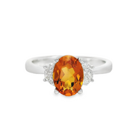 18kt White Gold Oval Natural Citron and Natural Diamonds Ring (1.76ct)