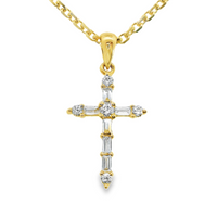 14kt Yellow Gold Cross Pendant with Natural Baguette and Natural Roud Diamonds (0.21ct)