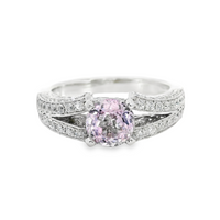 18kt White Gold Natural Kunzite and Natural Round Diamond Split Shank Ring (2.42ct)