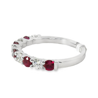 18kt White Gold Round Natural Rubies and Round Natural Diamonds Ring (1.16ct)