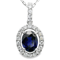 18kt White Gold Oval Blue Garnet And Natural Diamonds Pendant (2.3ct)