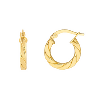 14kt Yellow Gold 10mm Twist Square Tube Hoop Earrings