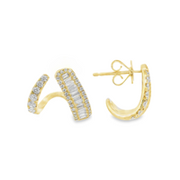 18kt Yellow Gold Natural Baguette and Full Cut Diamond Huggie Earrings (.88ct)