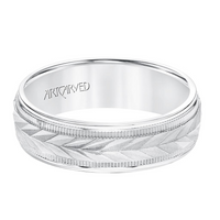 Artcarved 14kt White Gold 6.5mm Classic Wheat Motif and Coin Edge Comfort Fit Wedding Band