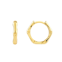 14kt Yellow Gold 12.5mm Bamboo Pentagon Hoop Earrings