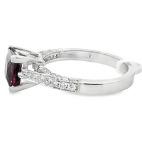 18kt White Gold Princess Natural Garnet and Round Natural Diamonds Ring (1.63ct)