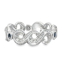 18kt White Gold Round Natural Diamonds and Round Natural Sapphires Ring (0.12ct)