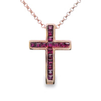 18kt Rosé Gold Natural Princess Rubies Cross Pendant (0.40ct)