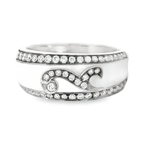 18kt White Gold and White Enamel Natural Diamond Free Form Ring (0.5ct)