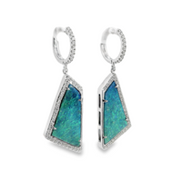 Simon G 18kt White Gold Natural Black Opals and Diamonds Dangle Earrings (9.90ct)