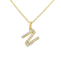 18kt Yellow Gold Natural Full Cut Diamond "N" Initial Pendant (.12ct)