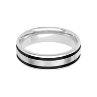 Goldman 14kt White Gold and Black Ceram8 Double Stripe Inlay 6mm Wedding Band