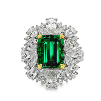 18kt Two-Tone Gold Lab-Grown Emerald and Lab-Grown Round and Pear Diamond Ring (4.16ct)
