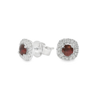 18kt White Gold Natural Round Diamond and Natural Round Ruby Stud Earrings (.49ct)
