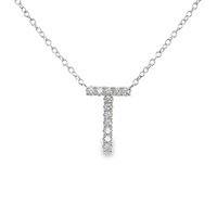 18kt White Gold Natural Diamond Initial "T" Pendant (0.13ct)
