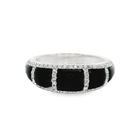 18kt White Gold Natural Black Agate (1.97ct) and Natural Round Diamonds (.35ct) Fashion Ring