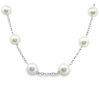 14kt White Gold 7.25" Tin Cup White Pearl Bracelet