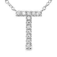 18kt White Gold Natural Diamond Initial "T" Pendant (0.13ct)