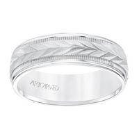 Artcarved 14kt White Gold 6.5mm Classic Wheat Motif and Coin Edge Comfort Fit Wedding Band
