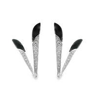 18K White Gold Natural Black Agate (.60ct) and Natural Round Diamond Earrings (.23ct)