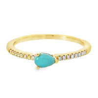 18kt Yellow Gold Round Natural Diamonds and Pear Natural Turquoise Ring (0.3ct)