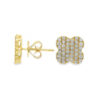 18kt Yellow Gold Natural Round Diamond Clover Stud Earrings (.57ct)