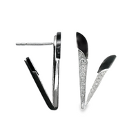 18K White Gold Natural Black Agate (.60ct) and Natural Round Diamond Earrings (.23ct)