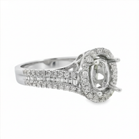 18kt White Gold Full-Cut and Baguette Diamond Oval Semi-Mount Ring (.53ct)