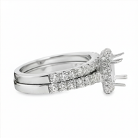 18kt White Gold Natural Full-Cut Diamond Halo Semi-Mount Ring Set (1.09ct)