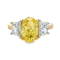 14kt Two-Tone Gold Lab-Grown Fancy Vivid Yellow Oval Diamond Engagement Ring (3.52ct)