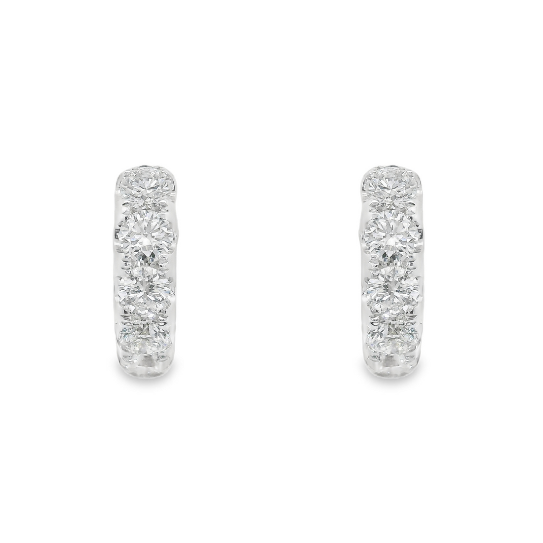 18kt White Gold Round Diamonds Small Hoop Earrings (.81ct)