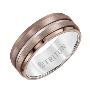 Triton Espresso and White Tungsten Carbide 8mm Ring